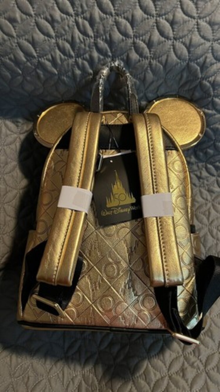 NWT Disney World 50th Anniversary Leather Gold Luxe Loungefly Backpack Set - Picture 4 of 7